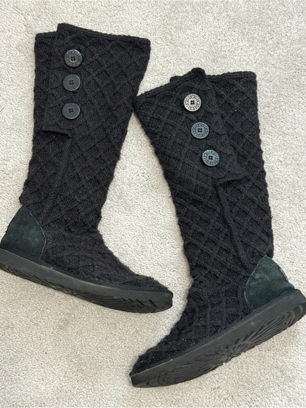 UGG Australia Black Quilted Knit Button Mid-Calf Boots